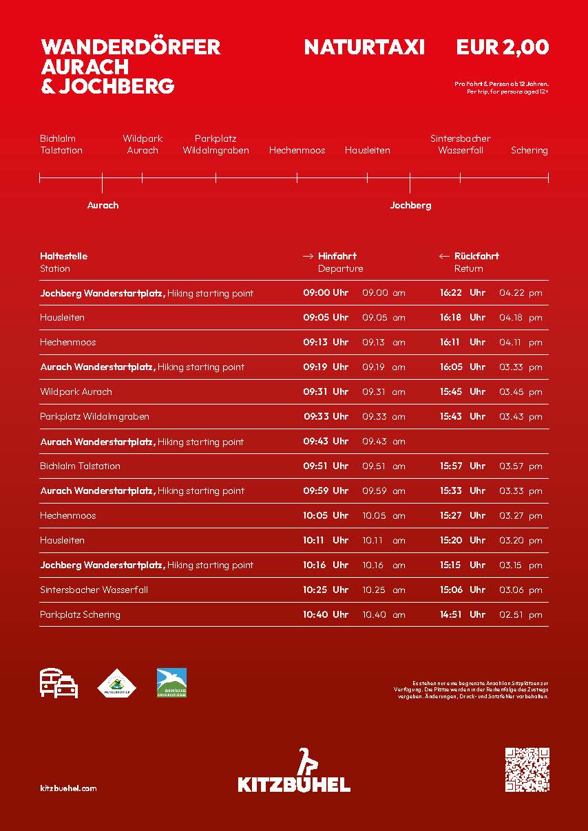Fahrplan des Naturtaxis in Kitzbühel 2025
